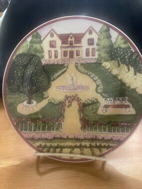 Hickory Haven Salad Dessert Plate 7.75" Spring Gibson Stoneware Green Yellow